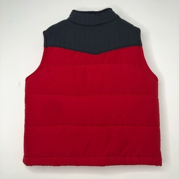 CARTER’S Red Grey Sherpa Collared Color Block Cozy Puffer Snap-up Toddler Vest - Picture 4 of 14